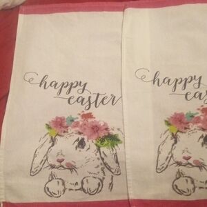 Easter Bunny Tea Towels with Floral Design set Of 4 100 Percent Cotton